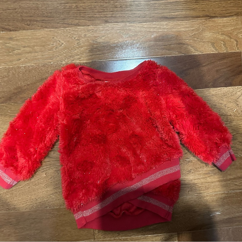 Festive Red Fleece Sweater with Sparkle Trim for Girls - 2T